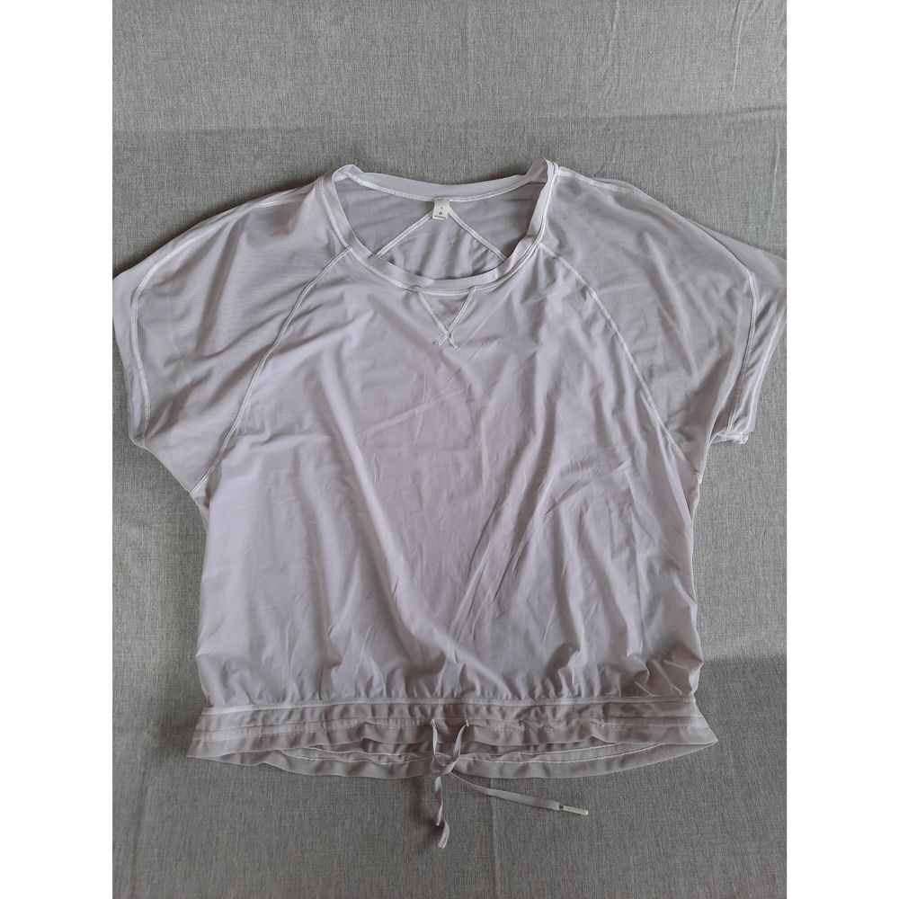 Lululemon Women 4 Lightweight Drawstring Stretch Waistband Mesh White Top Blouse